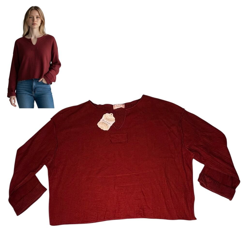 Altar'd State Waffle Knit Sweater V Neck Womens Oversize Med USA Maroon Top New